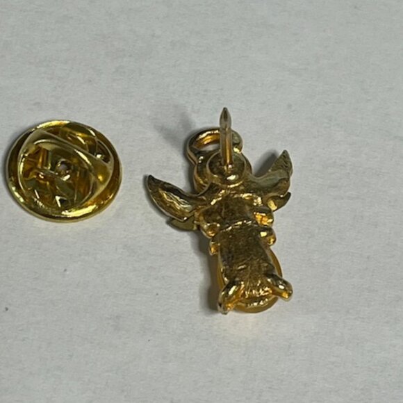 Angel of Happiness Gold Tone Rhinestone Wings Smiley Face Hat Vest Lapel Pin - Picture 3 of 14